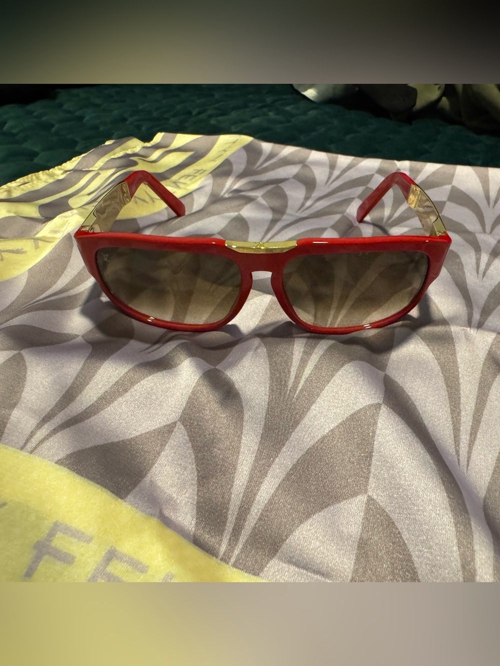Louis Vuitton Red Sunglasses with Gold Accents